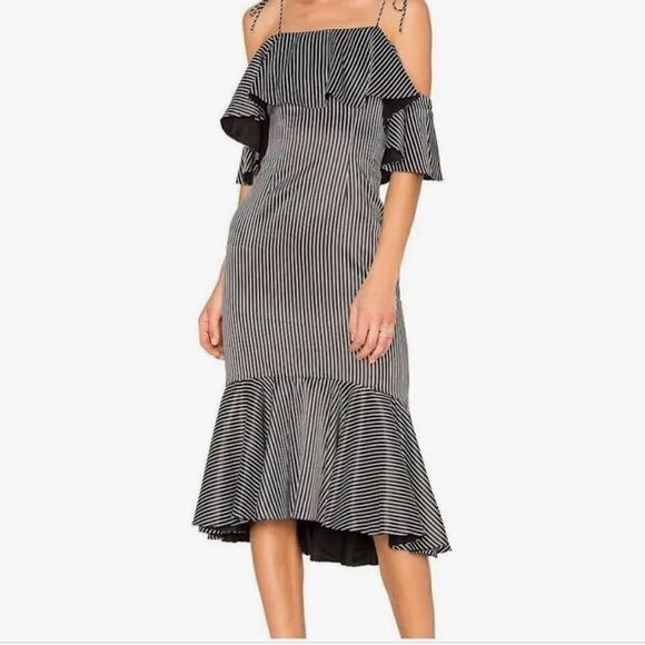 Amur Francesca striped off shoulder satin midi dress 6 Whimsigoth French girl - Picture 1 of 8